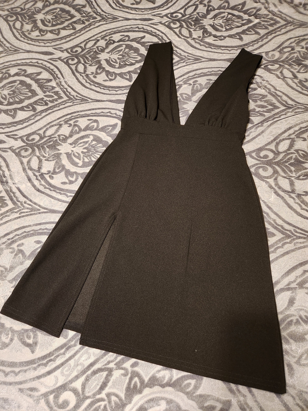 Nasty Gal Black V-Neck Mini Dress with Front Slit